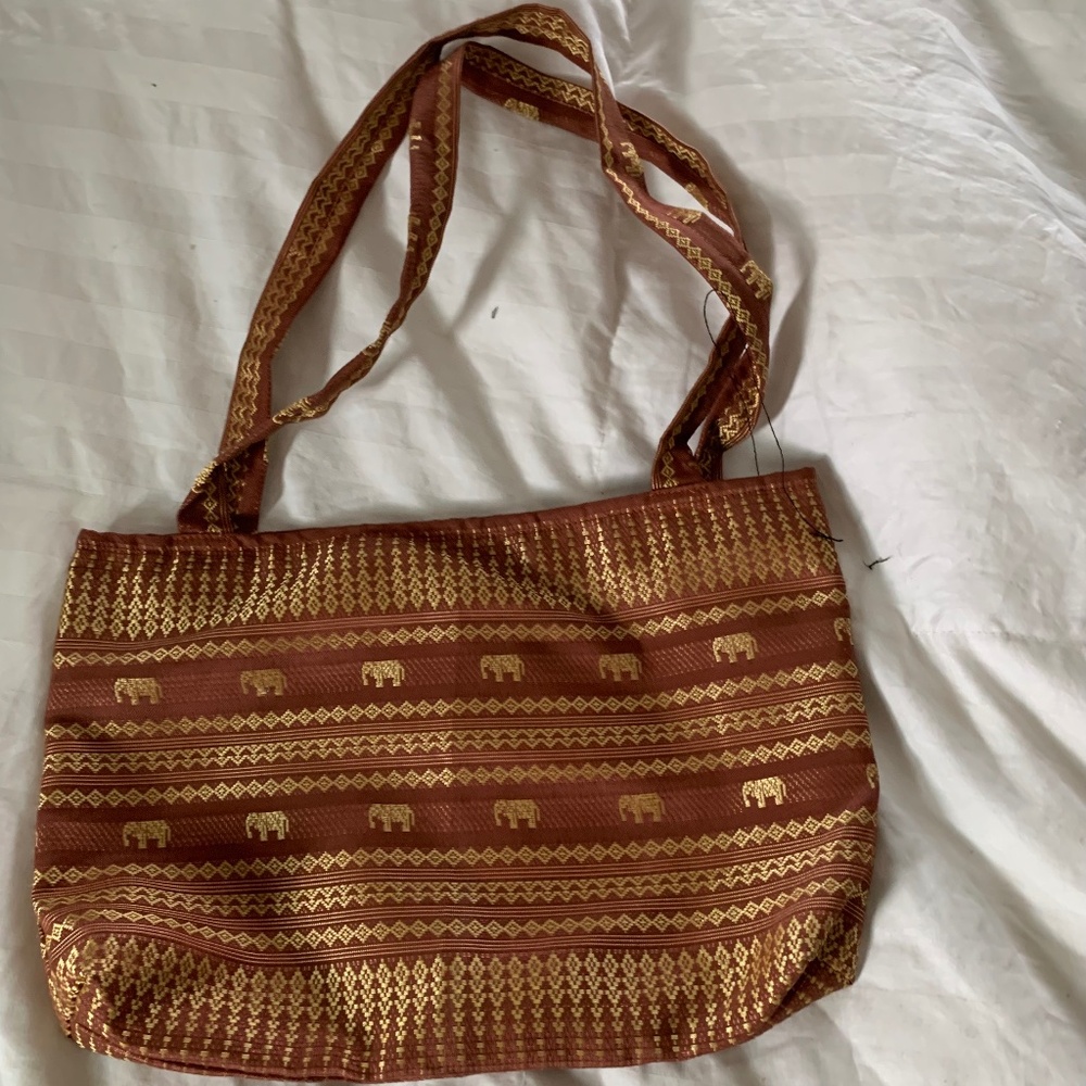 Small Brown Patterned Handbag  From India